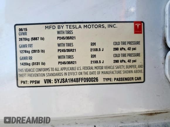 ✅ 2015 Tesla Model S 85D • VIN: 5YJSA1H48FF090026 • Лот: 85408855. Опубликован ранее на Copart с пробегом 78 942 миль. Бесплатный доступ к архиву аукционных продаж из США и подробный отчёт об истории автомобиля на DreamBid. Изображение 13.