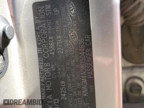 ✅ 2013 Kia Optima EX • VIN: KNAGM4AD8D5044636 • Lot: 67151375. Wystawiony na Copart z przebiegiem 174 133 mil. Bezpłatny archiwum sprzedaży aukcyjnych z USA i szczegółowy raport historii pojazdu na DreamBid. Zdjęcie 12.