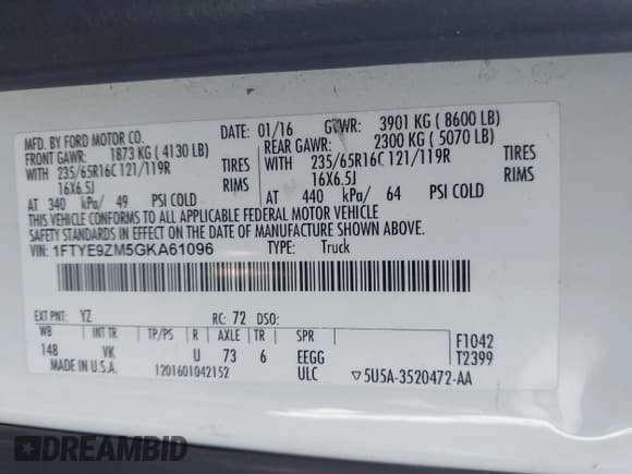 ✅ 2016 Ford Transit Cargo • VIN: 1FTYE9ZM5GKA61096 • Lot: 43857358. Wystawiony na IAAI z przebiegiem 216 016 mil. Bezpłatny archiwum sprzedaży aukcyjnych z USA i szczegółowy raport historii pojazdu na DreamBid. Zdjęcie 9.