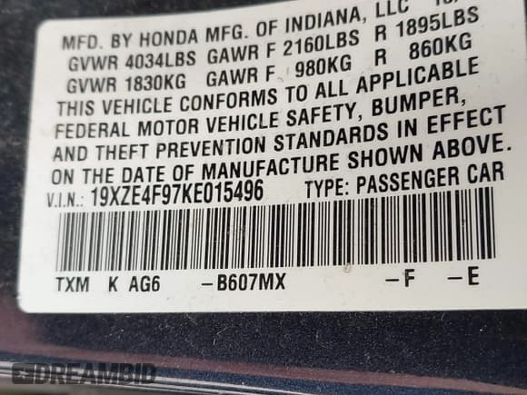 ✅ 2019 Honda Insight Touring • VIN: 19XZE4F97KE015496 • Лот: 43496844. Опубликован ранее на IAAI с пробегом 183 122 миль. Бесплатный доступ к архиву аукционных продаж из США и подробный отчёт об истории автомобиля на DreamBid. Изображение 9.
