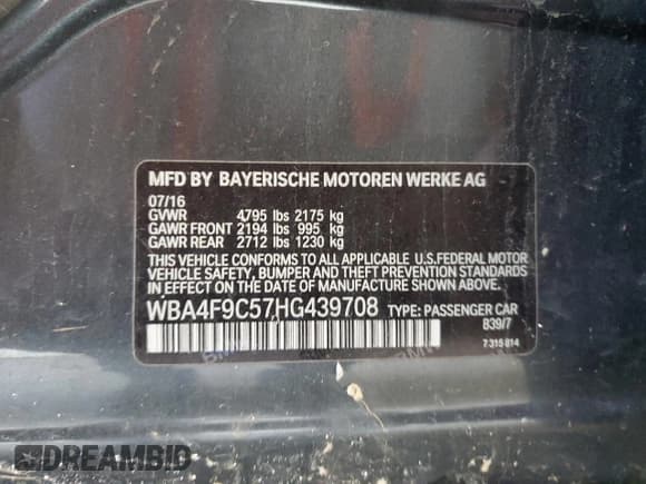 ✅ 2017 BMW 4 Series 430i xDrive • VIN: WBA4F9C57HG439708 • Lot: 57697775. Listed on Copart with 81,510 mi. Free auction sales archive from the USA and detailed vehicle history report at DreamBid. Image 12.