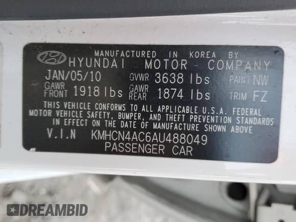 2010 Hyundai Accent GLS с VIN KMHCN4AC6AU488049, выставлен на аукционе Copart как лот 75496004 с пробегом 115 723 миль миль и Списание • Salvage title. История ставок и продаж доступна на DreamBid. Изображение 15.
