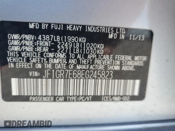 ✅ 2014 Subaru WRX WRX Premium • VIN: JF1GR7E68EG245823 • Lot: 80662535. Listed on Copart with 114,189 mi. Free auction sales archive from the USA and detailed vehicle history report at DreamBid. Image 12.