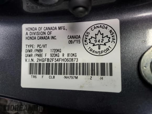 ✅ 2015 Honda Civic LX • VIN: 2HGFB2F54FH060873 • Лот: 91607805. Опубликован ранее на Copart с пробегом Не указан. Бесплатный доступ к архиву аукционных продаж из США и подробный отчёт об истории автомобиля на DreamBid. Изображение 13.