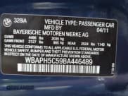 ✅ 2011 BMW 3 Series 328i • VIN: WBAPH5C59BA446489 • Lot: 42726525. Listed on IAAI with 56,121 mi. Free auction sales archive from the USA and detailed vehicle history report at DreamBid. Image 9.