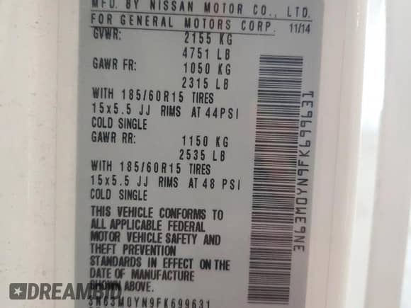 ✅ 2015 Chevrolet City Express Cargo LS • VIN: 3N63M0YN9FK699631 • Лот: 69487365. Опубликован ранее на Copart с пробегом 91 189 миль. Бесплатный доступ к архиву аукционных продаж из США и подробный отчёт об истории автомобиля на DreamBid. Изображение 12.