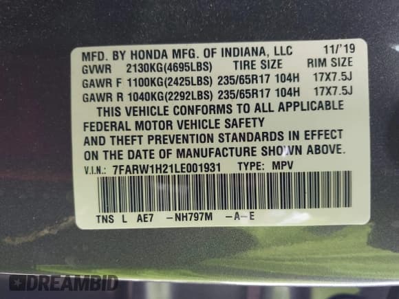 ✅ 2020 Honda CR-V LX • VIN: 7FARW1H21LE001931 • Lot: 42797517. Wystawiony na IAAI z przebiegiem 36 906 mil. Bezpłatny archiwum sprzedaży aukcyjnych z USA i szczegółowy raport historii pojazdu na DreamBid. Zdjęcie 9.