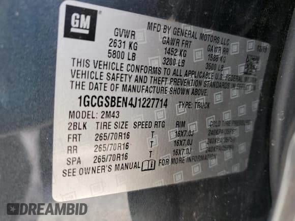 ✅ 2018 Chevrolet Colorado 2WD Work Truck • VIN: 1GCGSBEN4J1227714 • Лот: 77738744. Опубликован ранее на Copart с пробегом 144 133 миль. Бесплатный доступ к архиву аукционных продаж из США и подробный отчёт об истории автомобиля на DreamBid. Изображение 12.