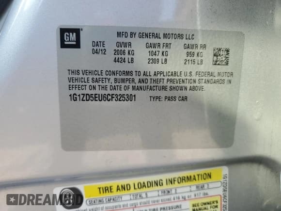 ✅ 2012 Chevrolet Malibu 2LT • VIN: 1G1ZD5EU6CF325301 • Lot: 72034274. Listed on Copart with 81,003 mi. Free auction sales archive from the USA and detailed vehicle history report at DreamBid. Image 13.