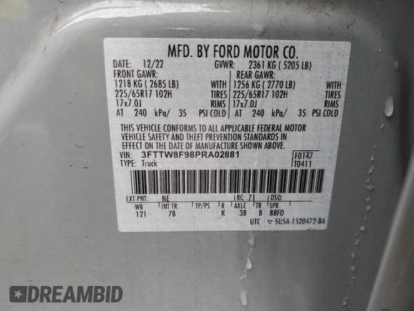 ✅ 2023 Ford Maverick XL • VIN: 3FTTW8F98PRA02881 • Lot: 89899465. Listed on Copart with 38,703 mi. Free auction sales archive from the USA and detailed vehicle history report at DreamBid. Image 13.