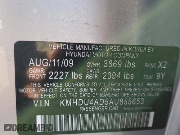 ✅ 2010 Hyundai Elantra SE • VIN: KMHDU4AD5AU855653 • Lot: 86773545. Listed on Copart with 26,422 mi. Free auction sales archive from the USA and detailed vehicle history report at DreamBid. Image 13.