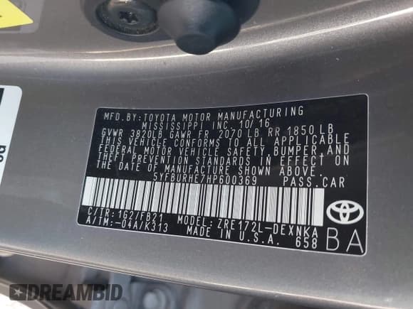 ✅ 2017 Toyota Corolla LE • VIN: 5YFBURHE7HP600369 • Lot: 43649950. Wystawiony na IAAI z przebiegiem 89 564 mil. Bezpłatny archiwum sprzedaży aukcyjnych z USA i szczegółowy raport historii pojazdu na DreamBid. Zdjęcie 9.