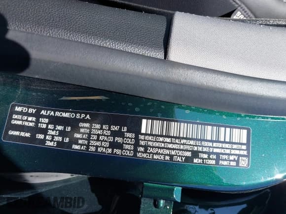 ✅ 2021 Alfa Romeo Stelvio Ti Sport • VIN: ZASPAKBN1M7D03986 • Lot: 42570624. Wystawiony na IAAI z przebiegiem 56 221 mil. Bezpłatny archiwum sprzedaży aukcyjnych z USA i szczegółowy raport historii pojazdu na DreamBid. Zdjęcie 9.