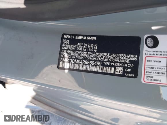 ✅ 2024 BMW M2 • VIN: 3MF13DM04R8E69489 • Лот: 42027736. Опубликован ранее на IAAI с пробегом 7 157 миль. Бесплатный доступ к архиву аукционных продаж из США и подробный отчёт об истории автомобиля на DreamBid. Изображение 9.