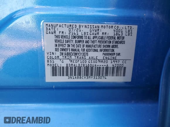 ✅ 2021 Nissan Sentra SV • VIN: 3N1AB8CV3MY313076 • Lot: 91519385. Listed on Copart with 33,403 mi. Free auction sales archive from the USA and detailed vehicle history report at DreamBid. Image 12.