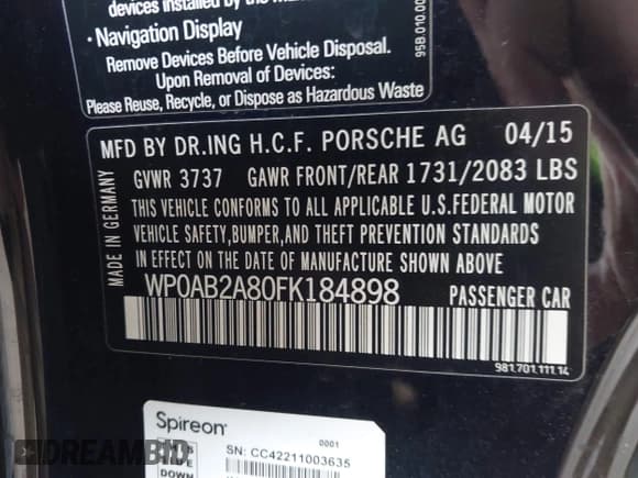 ✅ 2015 Porsche Cayman S • VIN: WP0AB2A80FK184898 • Lot: 41909079. Wystawiony na IAAI z przebiegiem 34 863 mil. Bezpłatny archiwum sprzedaży aukcyjnych z USA i szczegółowy raport historii pojazdu na DreamBid. Zdjęcie 9.