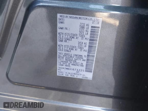 ✅ 2018 Nissan Pathfinder S • VIN: 5N1DR2MN6JC671225 • Lot: 43928021. Wystawiony na IAAI z przebiegiem 260 000 mil. Bezpłatny archiwum sprzedaży aukcyjnych z USA i szczegółowy raport historii pojazdu na DreamBid. Zdjęcie 9.