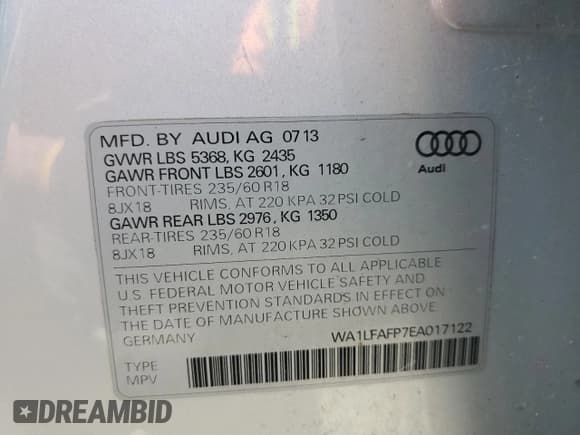 ✅ 2014 Audi Q5 Premium Plus • VIN: WA1LFAFP7EA017122 • Lot: 59417365. Listed on Copart with 251,377 mi. Free auction sales archive from the USA and detailed vehicle history report at DreamBid. Image 13.