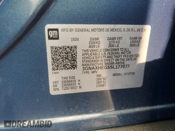 ✅ 2025 Chevrolet Equinox FWD LT • VIN: 3GNAXHEG5SL177077 • Lot: 58549955. Wystawiony na Copart z przebiegiem 4 639 mil. Bezpłatny archiwum sprzedaży aukcyjnych z USA i szczegółowy raport historii pojazdu na DreamBid. Zdjęcie 14.