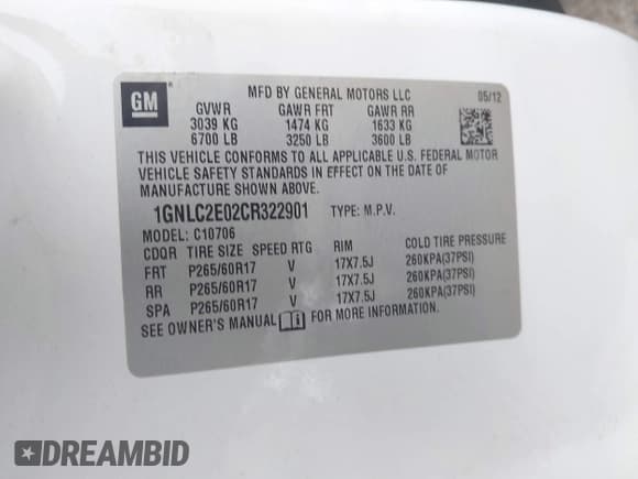 ✅ 2012 Chevrolet Tahoe Commercial • VIN: 1GNLC2E02CR322901 • Lot: 42679887. Wystawiony na IAAI z przebiegiem 251 794 mil. Bezpłatny archiwum sprzedaży aukcyjnych z USA i szczegółowy raport historii pojazdu na DreamBid. Zdjęcie 9.