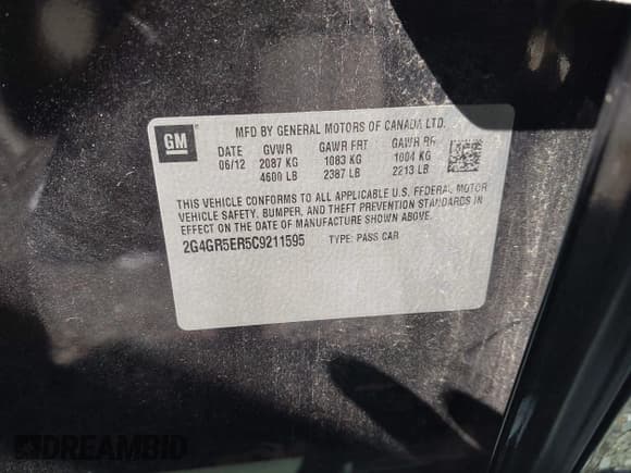 ✅ 2012 Buick Regal • VIN: 2G4GR5ER5C9211595 • Лот: 43259623. Опубликован ранее на IAAI с пробегом 144 101 миль. Бесплатный доступ к архиву аукционных продаж из США и подробный отчёт об истории автомобиля на DreamBid. Изображение 9.