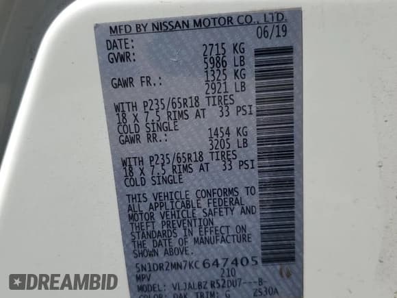 ✅ 2019 Nissan Pathfinder SL • VIN: 5N1DR2MN7KC647405 • Lot: 80668925. Wystawiony na Copart z przebiegiem 89 452 mil. Bezpłatny archiwum sprzedaży aukcyjnych z USA i szczegółowy raport historii pojazdu na DreamBid. Zdjęcie 13.