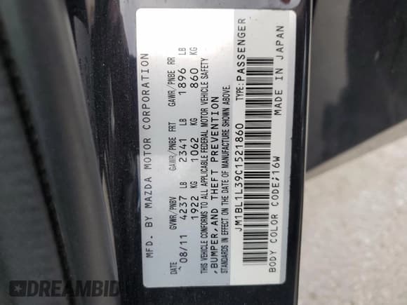 ✅ 2012 Mazda 3 Mazdaspeed3 Touring • VIN: JM1BL1L39C1521860 • Lot: 87409965. Listed on Copart with 181,259 mi. Free auction sales archive from the USA and detailed vehicle history report at DreamBid. Image 14.