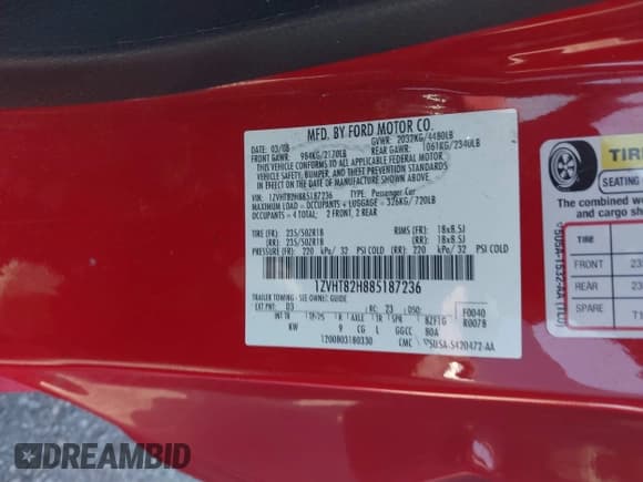 ✅ 2008 Ford Mustang GT Deluxe • VIN: 1ZVHT82H885187236 • Lot: 43120907. Listed on IAAI with 121,869 mi. Free auction sales archive from the USA and detailed vehicle history report at DreamBid. Image 9.