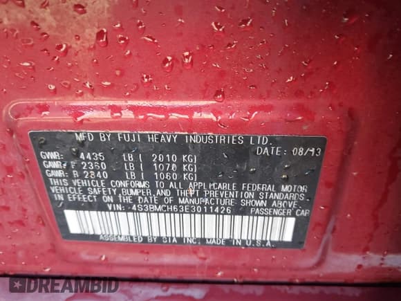 ✅ 2014 Subaru Legacy Special Sports • VIN: 4S3BMCH63E3011426 • Лот: 42081648. Опубликован ранее на IAAI с пробегом 73 482 миль. Бесплатный доступ к архиву аукционных продаж из США и подробный отчёт об истории автомобиля на DreamBid. Изображение 9.