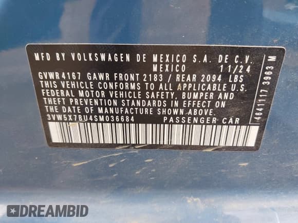 ✅ 2025 Volkswagen Jetta S • VIN: 3VW5X7BU4SM036684 • Lot: 42267035. Wystawiony na IAAI z przebiegiem 18 081 mil. Bezpłatny archiwum sprzedaży aukcyjnych z USA i szczegółowy raport historii pojazdu na DreamBid. Zdjęcie 9.