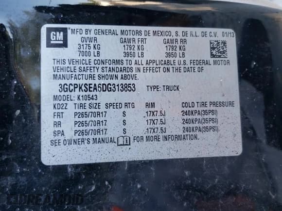 ✅ 2013 Chevrolet Silverado 1500 LT • VIN: 3GCPKSEA6DG313853 • Lot: 69283964. Listed on Copart with 146,646 mi. Free auction sales archive from the USA and detailed vehicle history report at DreamBid. Image 12.