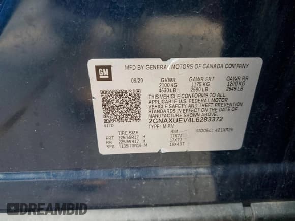 ✅ 2020 Chevrolet Equinox LT • VIN: 2GNAXUEV4L6283372 • Лот: 70697315. Опубликован ранее на Copart с пробегом 99 482 миль. Бесплатный доступ к архиву аукционных продаж из США и подробный отчёт об истории автомобиля на DreamBid. Изображение 13.