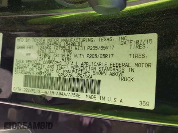 ✅ 2015 Toyota Tacoma PreRunner • VIN: 5TFKU4HN1FX007298 • Lot: 43449436. Wystawiony na IAAI z przebiegiem 230 810 mil. Bezpłatny archiwum sprzedaży aukcyjnych z USA i szczegółowy raport historii pojazdu na DreamBid. Zdjęcie 9.