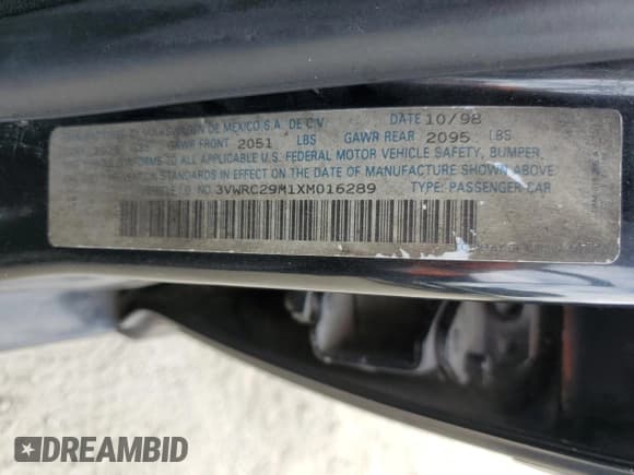 ✅ 1999 Volkswagen Jetta GL • VIN: 3VWRC29M1XM016289 • Lot: 80192555. Listed on Copart with 274,778 mi. Free auction sales archive from the USA and detailed vehicle history report at DreamBid. Image 12.