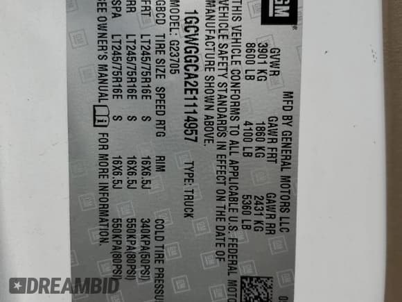 ✅ 2014 Chevrolet Express Cargo • VIN: 1GCWGGCA2E1114957 • Lot: 70565725. Listed on Copart with 141,958 mi. Free auction sales archive from the USA and detailed vehicle history report at DreamBid. Image 13.