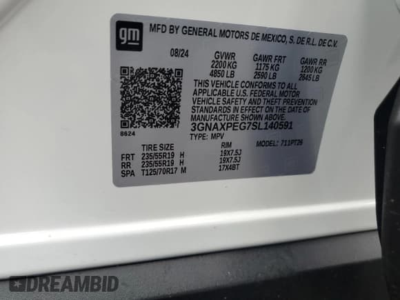 ✅ 2025 Chevrolet Equinox AWD LT • VIN: 3GNAXPEG7SL140591 • Lot: 60682265. Wystawiony na Copart z przebiegiem 3 937 mil. Bezpłatny archiwum sprzedaży aukcyjnych z USA i szczegółowy raport historii pojazdu na DreamBid. Zdjęcie 14.