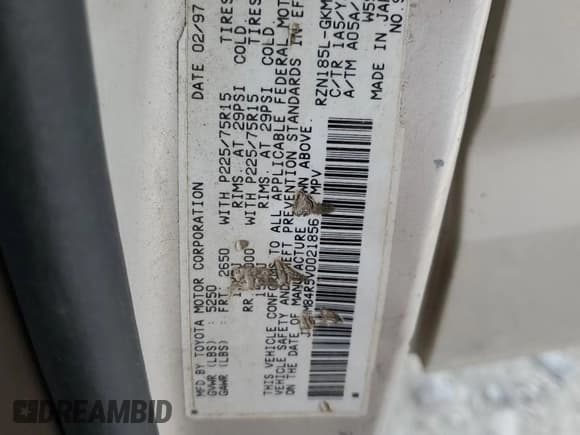 ✅ 1997 Toyota 4Runner • VIN: JT3HM84R5V0021856 • Лот: 83771235. Опубликован ранее на Copart с пробегом 183 468 миль. Бесплатный доступ к архиву аукционных продаж из США и подробный отчёт об истории автомобиля на DreamBid. Изображение 12.