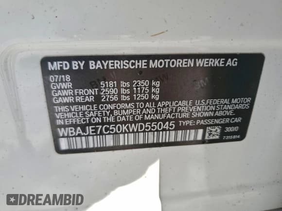 ✅ 2019 BMW 5 Series 540i xDrive • VIN: WBAJE7C50KWD55045 • Lot: 94960035. Listed on Copart with 26,199 mi. Free auction sales archive from the USA and detailed vehicle history report at DreamBid. Image 12.