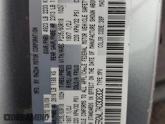 ✅ 2010 Mazda CX-7 Touring • VIN: JM3ER2WL7A0308302 • Лот: 58800105. Опубликован ранее на Copart с пробегом 152 539 миль. Бесплатный доступ к архиву аукционных продаж из США и подробный отчёт об истории автомобиля на DreamBid. Изображение 13.