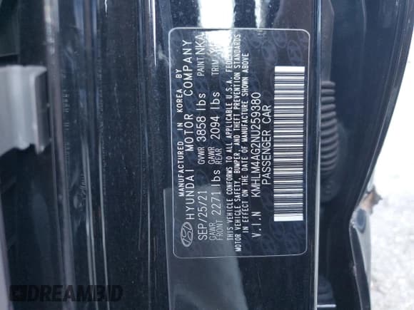 ✅ 2022 Hyundai Elantra SEL • VIN: KMHLM4AG2NU259380 • Lot: 82001515. Listed on Copart with Not provided. Free auction sales archive from the USA and detailed vehicle history report at DreamBid. Image 12.