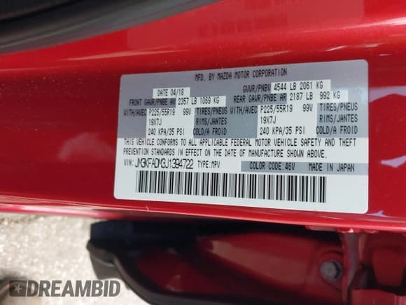 ✅ 2018 Mazda CX-5 Grand Touring • VIN: JM3KFADM3J1394722 • Lot: 43053904. Listed on IAAI with 111,491 mi. Free auction sales archive from the USA and detailed vehicle history report at DreamBid. Image 9.