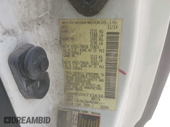 ✅ 2015 Nissan Frontier SV • VIN: 1N6AD0CU5FN731636 • Lot: 42559546. Wystawiony na IAAI z przebiegiem 118 215 mil. Bezpłatny archiwum sprzedaży aukcyjnych z USA i szczegółowy raport historii pojazdu na DreamBid. Zdjęcie 9.