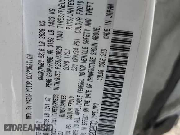 ✅ 2018 Mazda CX-9 Grand Touring • VIN: JM3TCBDY8J0202870 • Lot: 84273705. Listed on Copart with 162,473 mi. Free auction sales archive from the USA and detailed vehicle history report at DreamBid. Image 13.