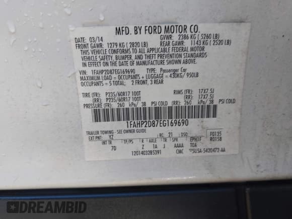 ✅ 2014 Ford Taurus SE • VIN: 1FAHP2D87EG169690 • Лот: 43684163. Опубликован ранее на IAAI с пробегом 97 087 миль. Бесплатный доступ к архиву аукционных продаж из США и подробный отчёт об истории автомобиля на DreamBid. Изображение 9.