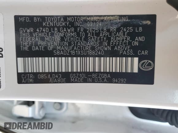 ✅ 2025 Lexus ES 350 • VIN: 58ADZ1B1XSU188240 • Lot: 51834515. Wystawiony na Copart z przebiegiem Nie podano. Bezpłatny archiwum sprzedaży aukcyjnych z USA i szczegółowy raport historii pojazdu na DreamBid. Zdjęcie 15.