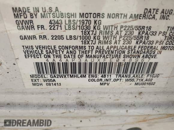 2015 Mitsubishi Outlander ES с VIN 4A4AP3AUXFE048967, выставлен на аукционе IAAI как лот 43404707 с пробегом 237 660 миль миль и . История ставок и продаж доступна на DreamBid. Изображение 9.