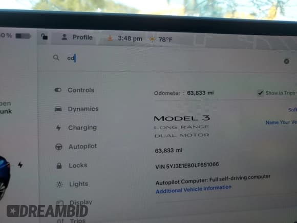 ✅ 2020 Tesla Model 3 Long Range • VIN: 5YJ3E1EB0LF651066 • Лот: 76310874. Опубликован ранее на Copart с пробегом 63 833 миль. Бесплатный доступ к архиву аукционных продаж из США и подробный отчёт об истории автомобиля на DreamBid. Изображение 9.