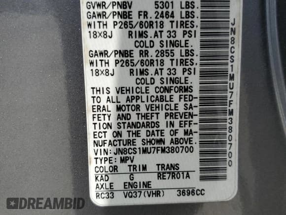 ✅ 2015 Infiniti QX70 • VIN: JN8CS1MU7FM380700 • Lot: 61938375. Listed on Copart with 88,928 mi. Free auction sales archive from the USA and detailed vehicle history report at DreamBid. Image 12.