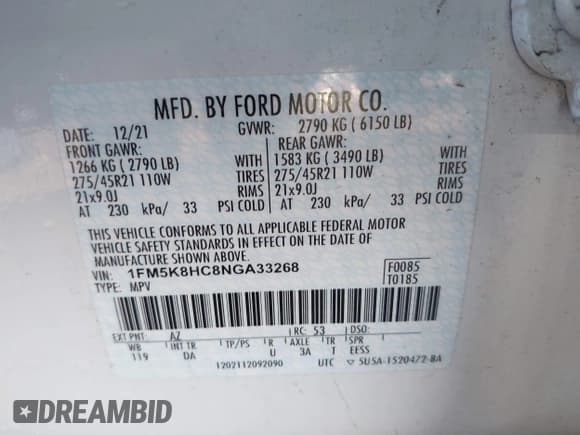 ✅ 2022 Ford Explorer Platinum • VIN: 1FM5K8HC8NGA33268 • Lot: 41456814. Wystawiony na IAAI z przebiegiem 47 700 mil. Bezpłatny archiwum sprzedaży aukcyjnych z USA i szczegółowy raport historii pojazdu na DreamBid. Zdjęcie 9.