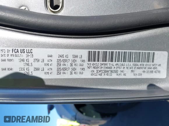 ✅ 2019 Dodge Journey SE • VIN: 3C4PDCBB0KT863583 • Lot: 43482515. Wystawiony na IAAI z przebiegiem 173 729 mil. Bezpłatny archiwum sprzedaży aukcyjnych z USA i szczegółowy raport historii pojazdu na DreamBid. Zdjęcie 9.